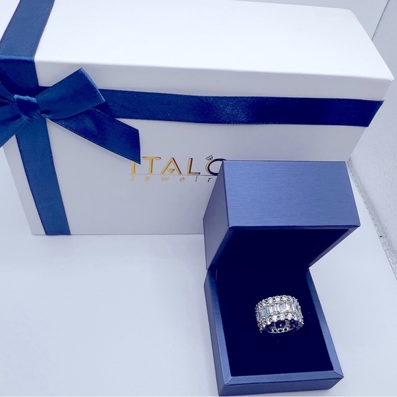 Women’s Ring Triple Row Italo Sterling Silver Created EternityBand Size 6 925 - Picture 3 of 16